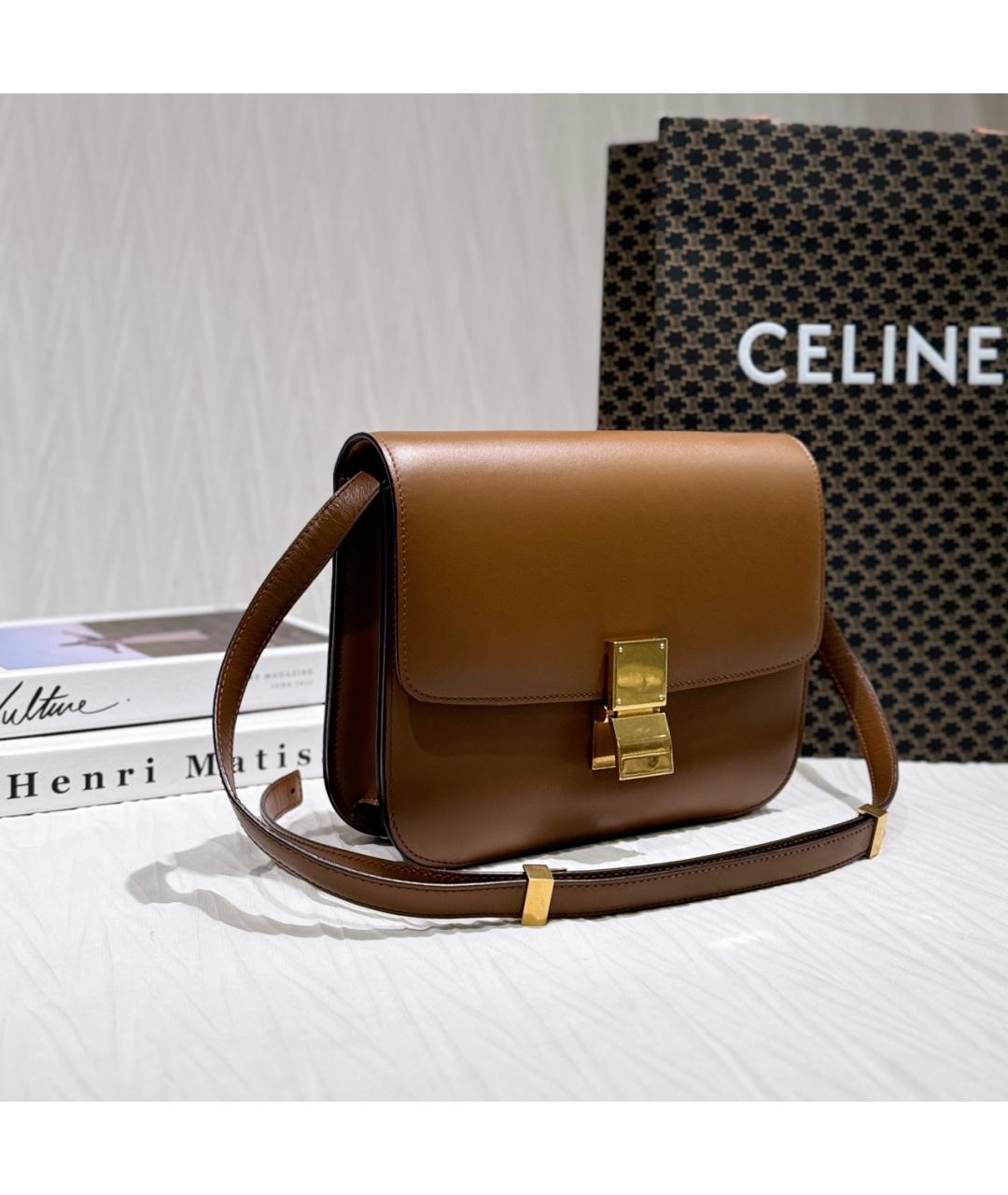 CELINE Коричневая кожаная сумка через плечо, фото 2