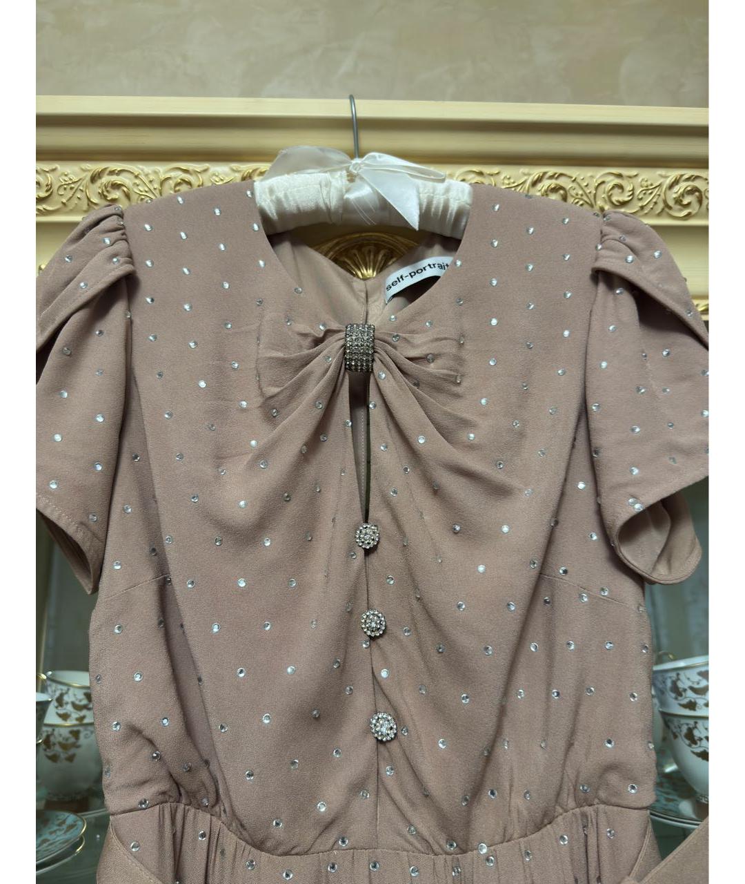 SELF-PORTRAIT Бежевое вискозное вечернее платье, фото 3