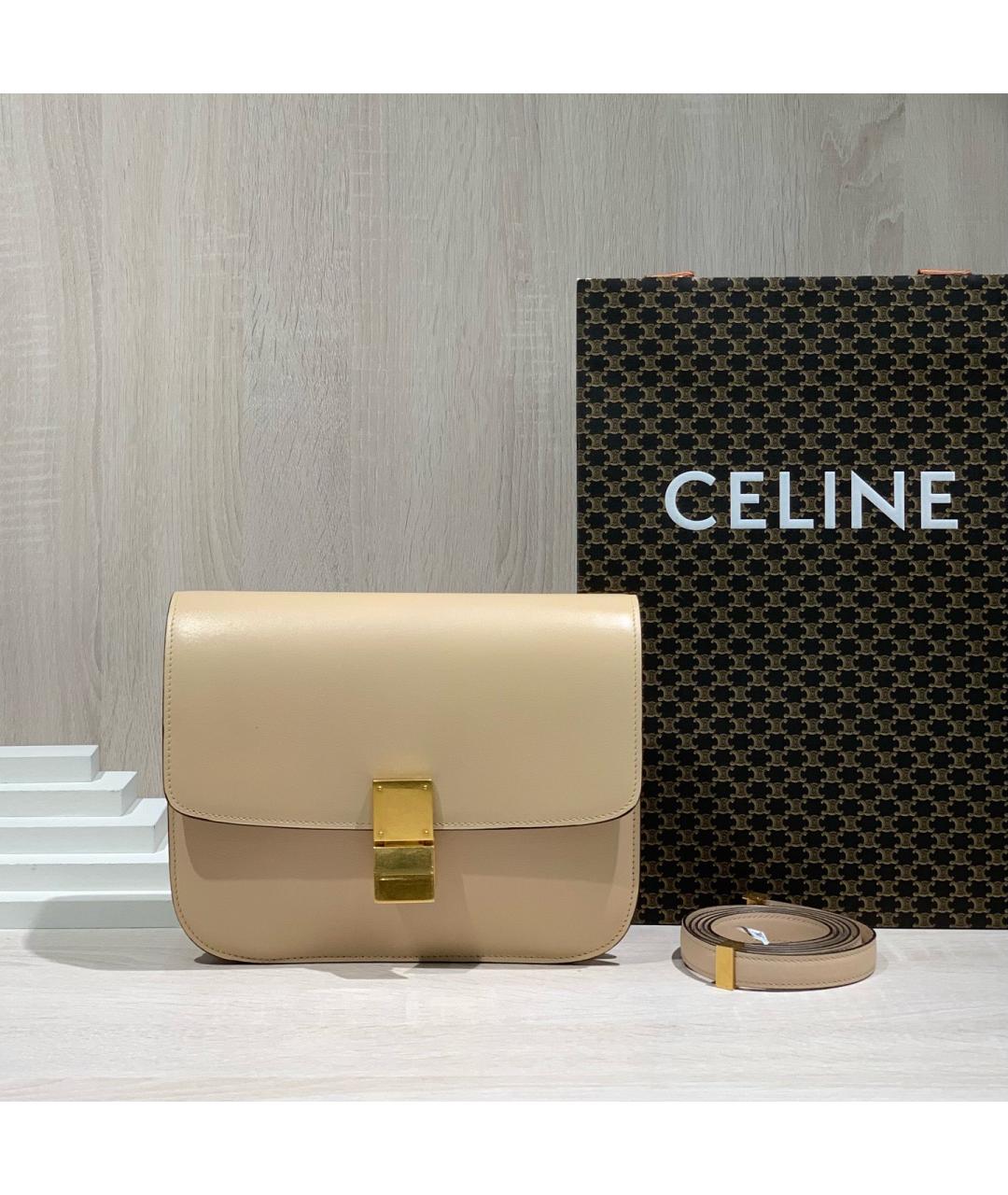 CELINE Бежевая кожаная сумка через плечо, фото 7