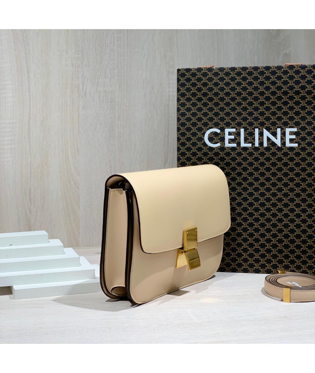 CELINE Бежевая кожаная сумка через плечо, фото 3
