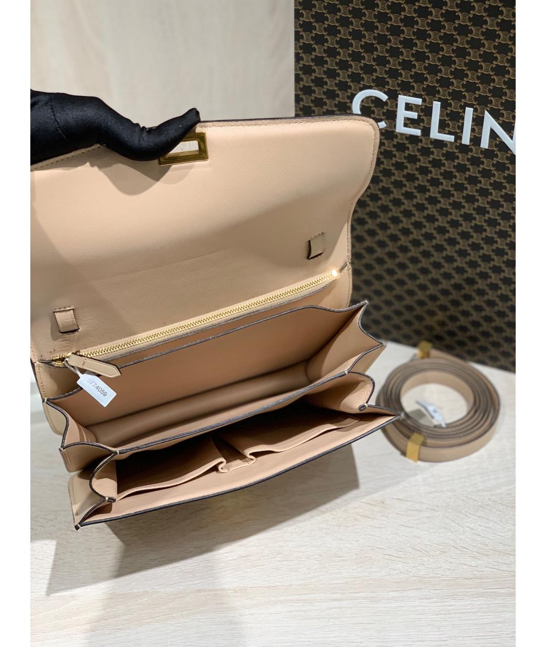 CELINE Бежевая кожаная сумка через плечо, фото 6