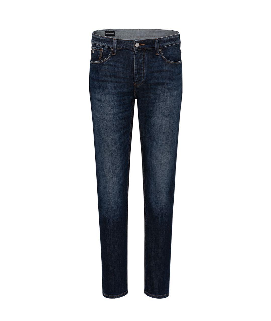 EMPORIO ARMANI Темно-синие хлопко-эластановые джинсы скинни, фото 1