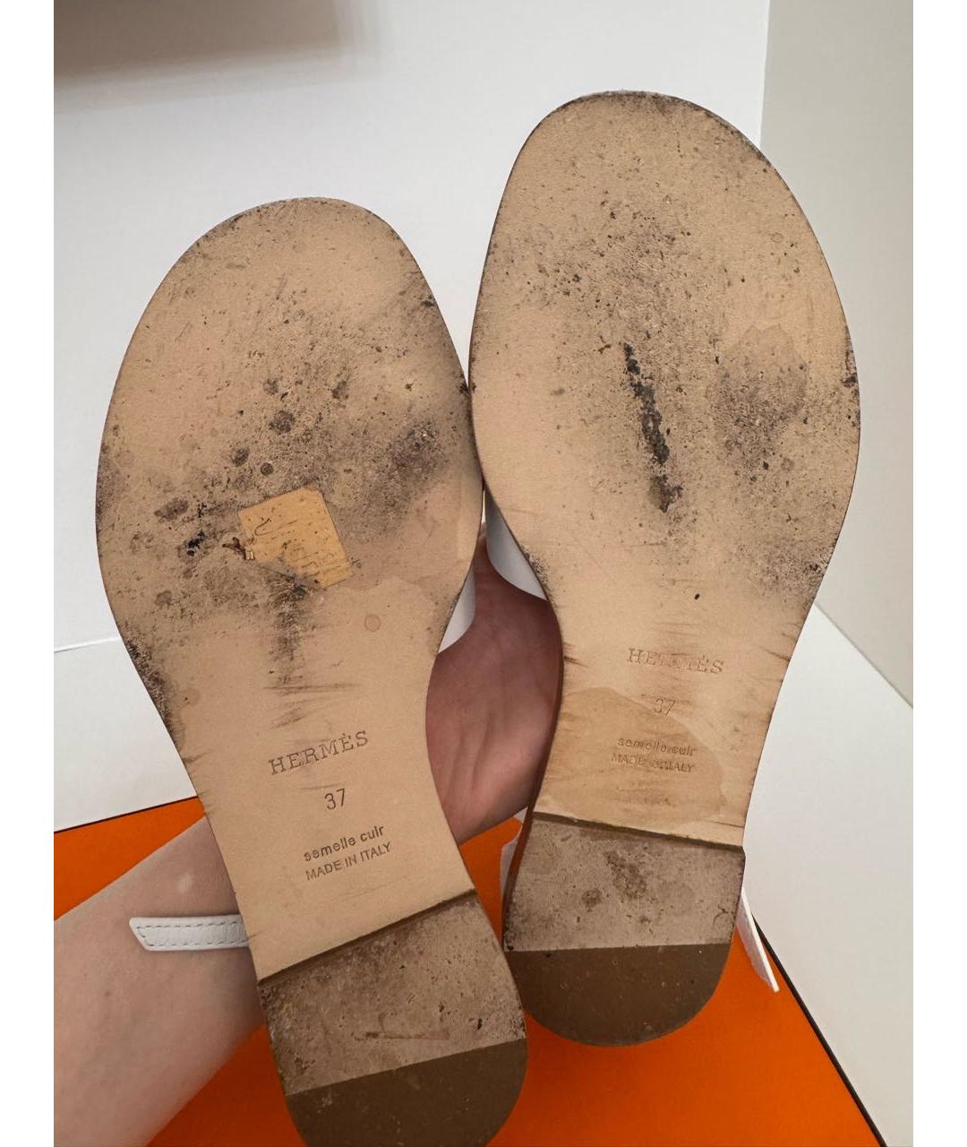 HERMES Белые кожаные сандалии, фото 5