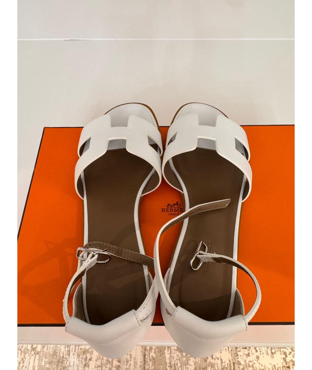 HERMES Белые кожаные сандалии, фото 3