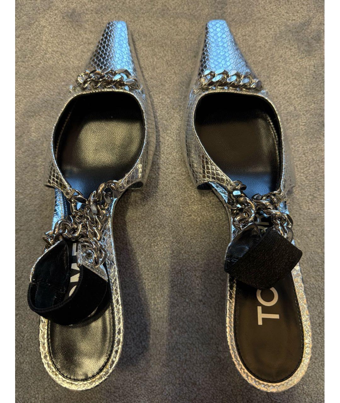 TOM FORD Серебряные кожаные мюли, фото 3