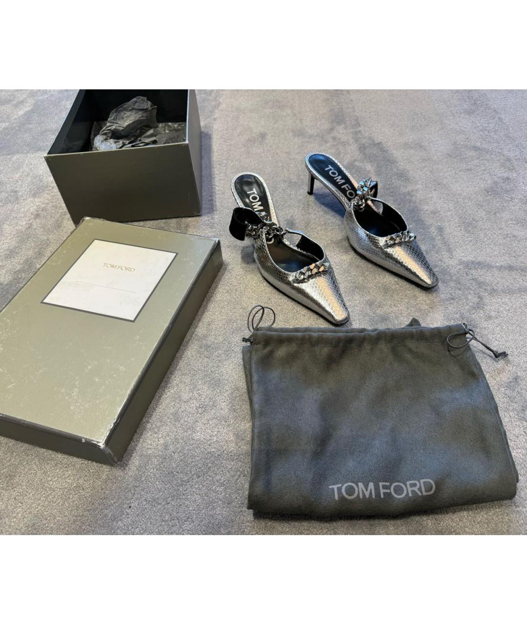 TOM FORD Серебряные кожаные мюли, фото 5