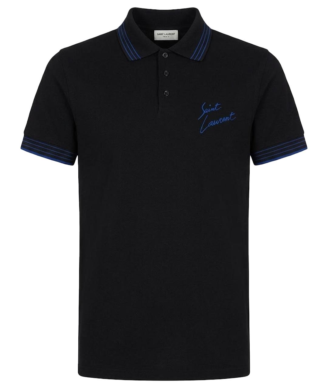 SAINT LAURENT Черное хлопковое поло с коротким рукавом, фото 1