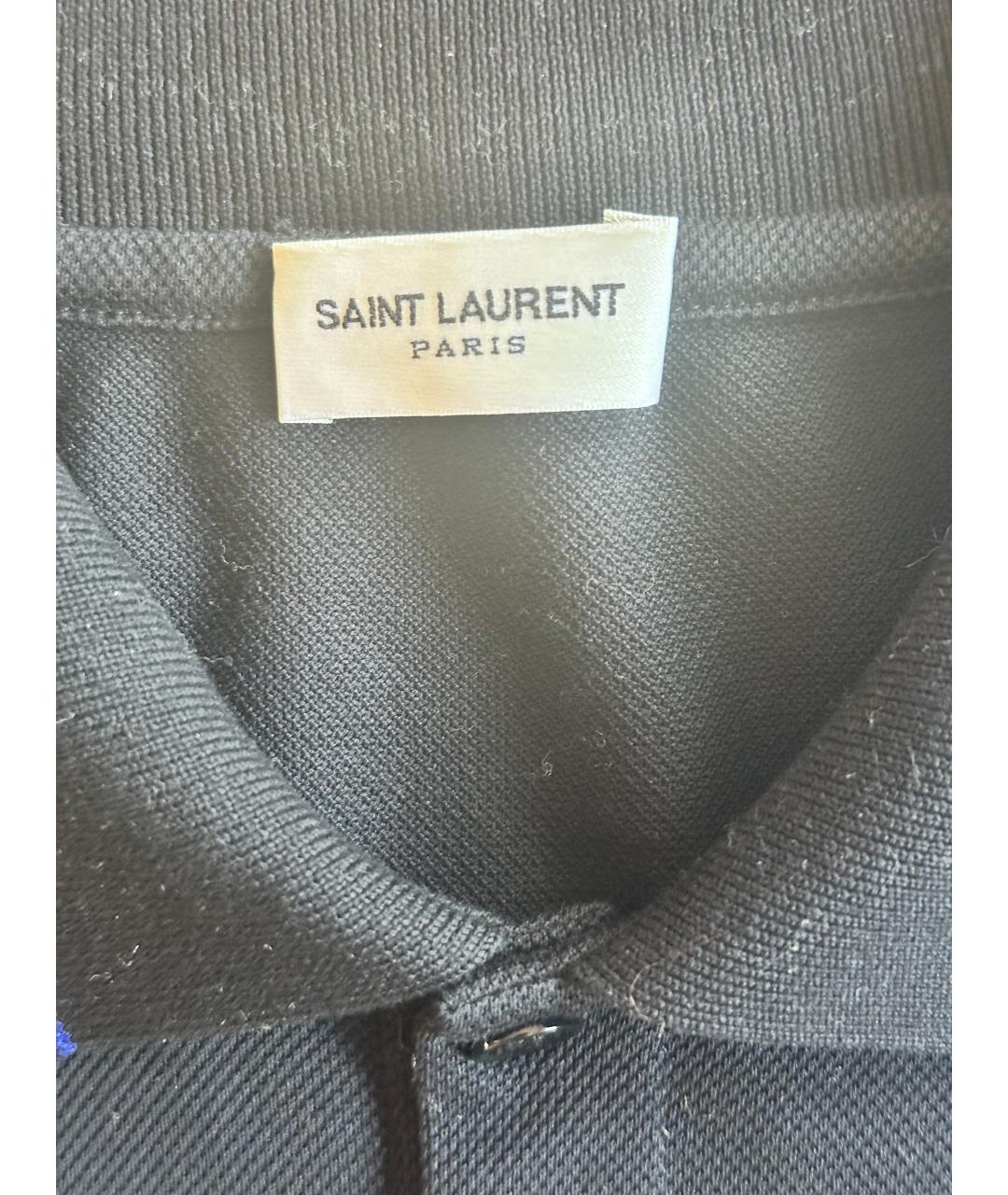 SAINT LAURENT Черное хлопковое поло с коротким рукавом, фото 3