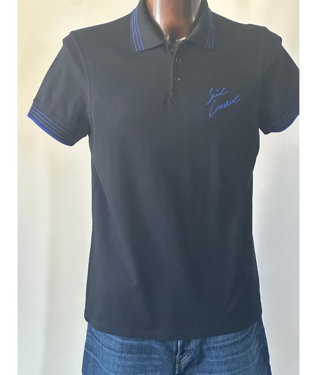 SAINT LAURENT Черное хлопковое поло с коротким рукавом, фото 5