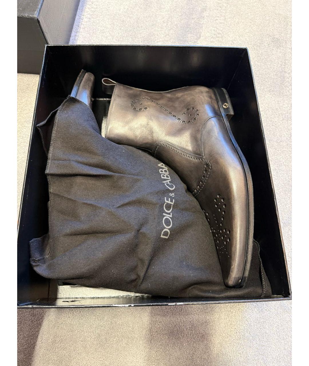 DOLCE&GABBANA Серые кожаные высокие ботинки, фото 5