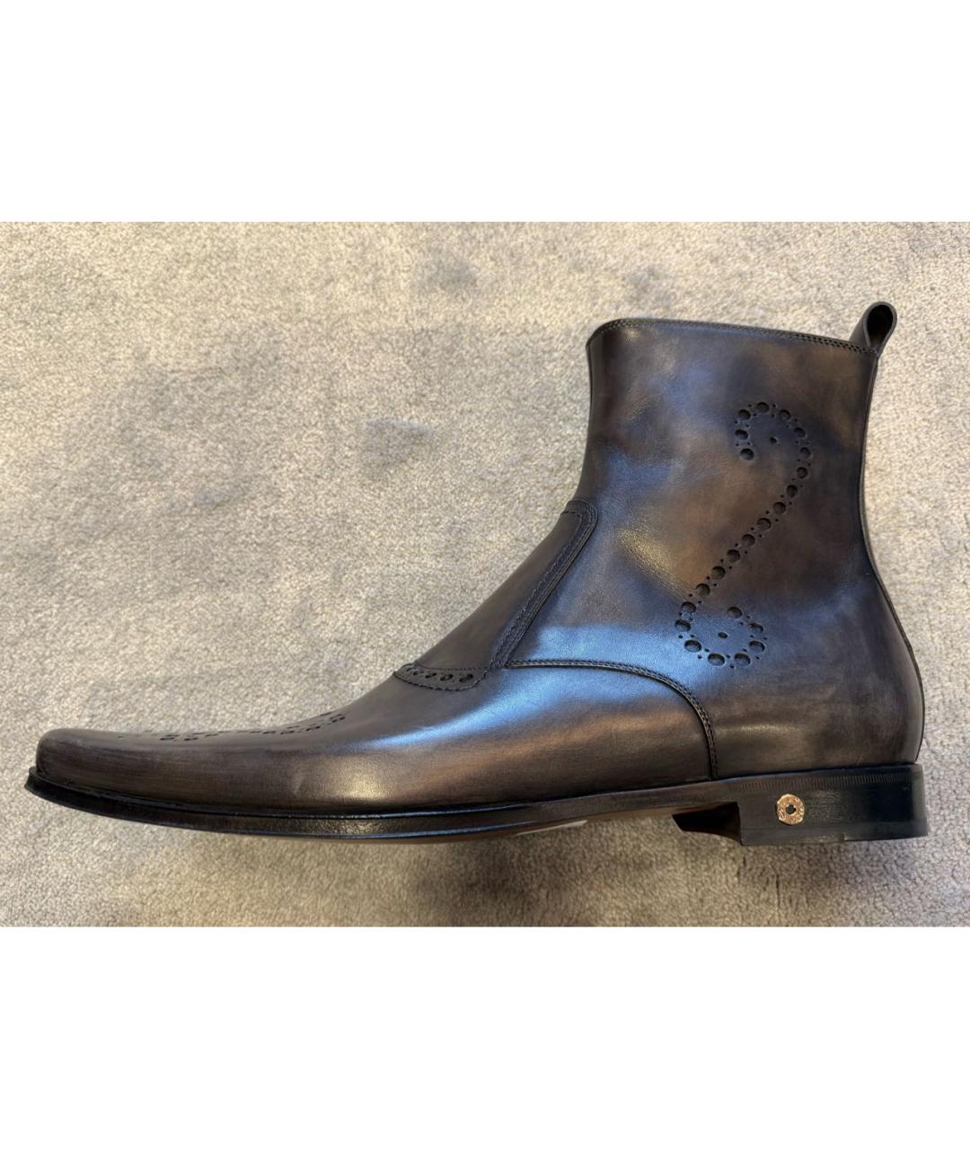 DOLCE&GABBANA Серые кожаные высокие ботинки, фото 9