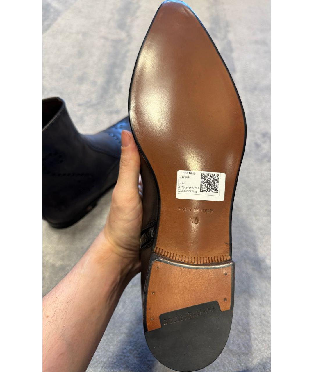 DOLCE&GABBANA Серые кожаные высокие ботинки, фото 5