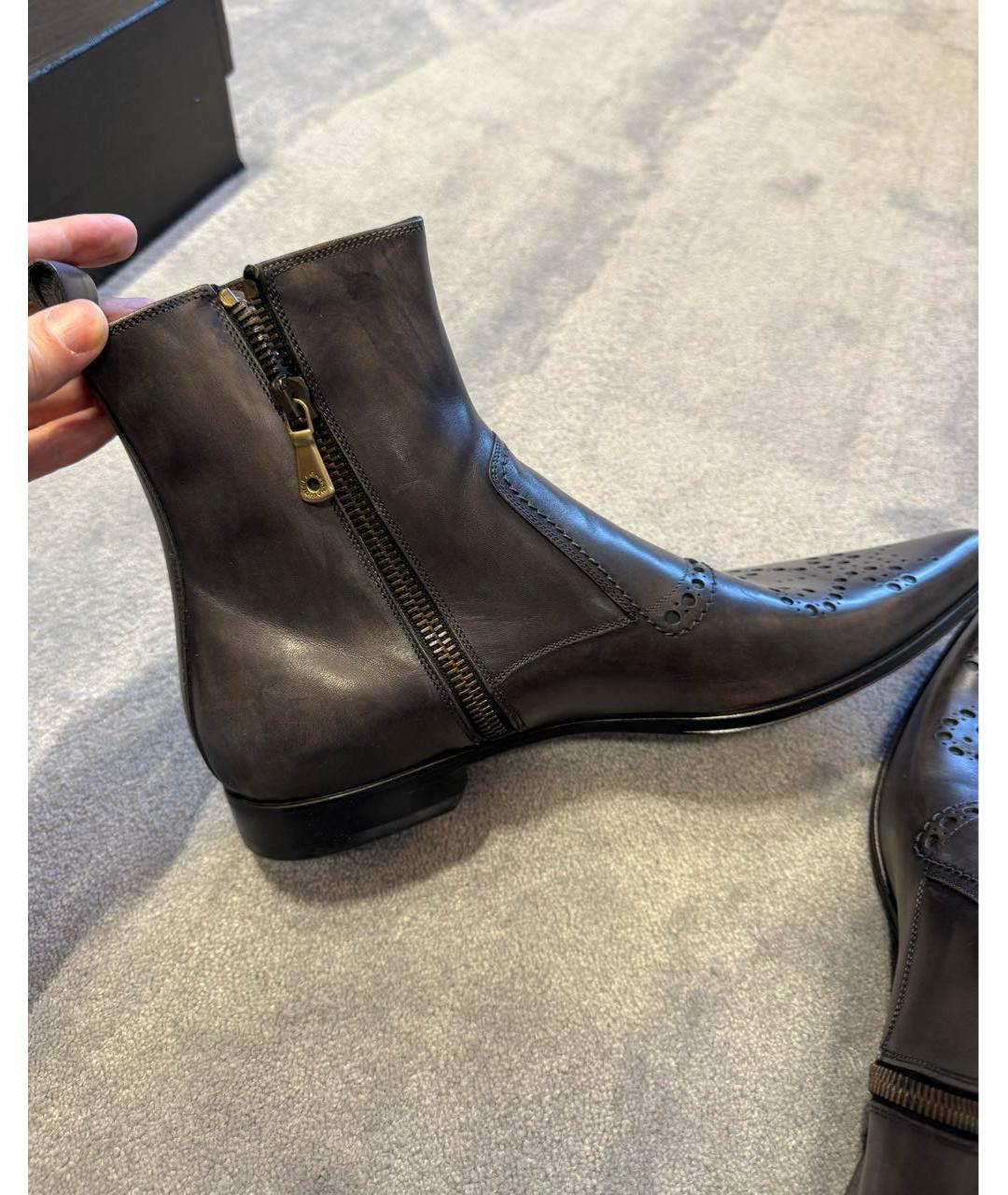 DOLCE&GABBANA Серые кожаные высокие ботинки, фото 7