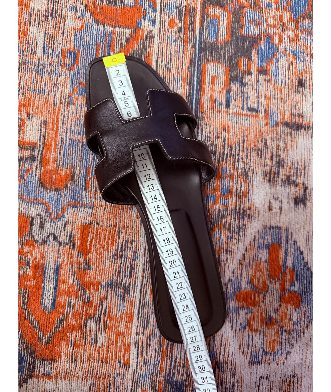 HERMES Черные кожаные шлепанцы, фото 8