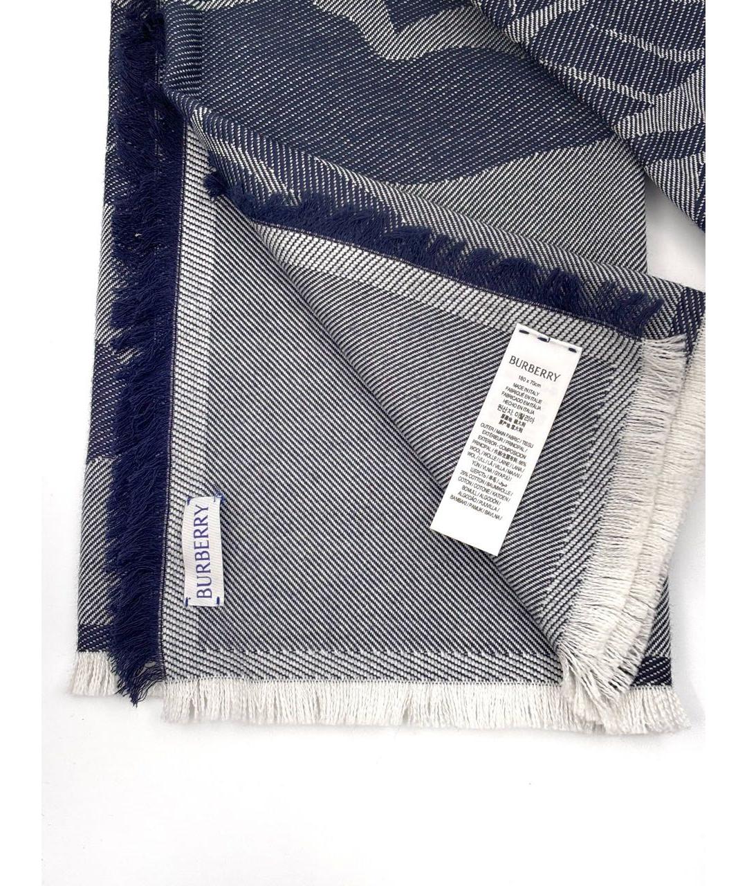 BURBERRY Синий шерстяной шарф, фото 2