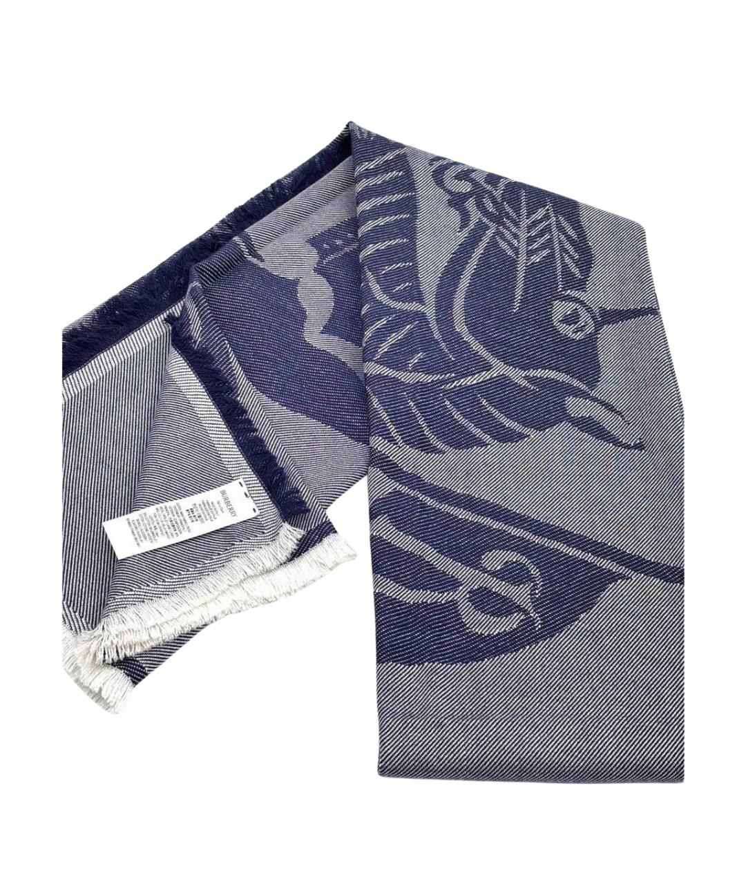 BURBERRY Синий шерстяной шарф, фото 1