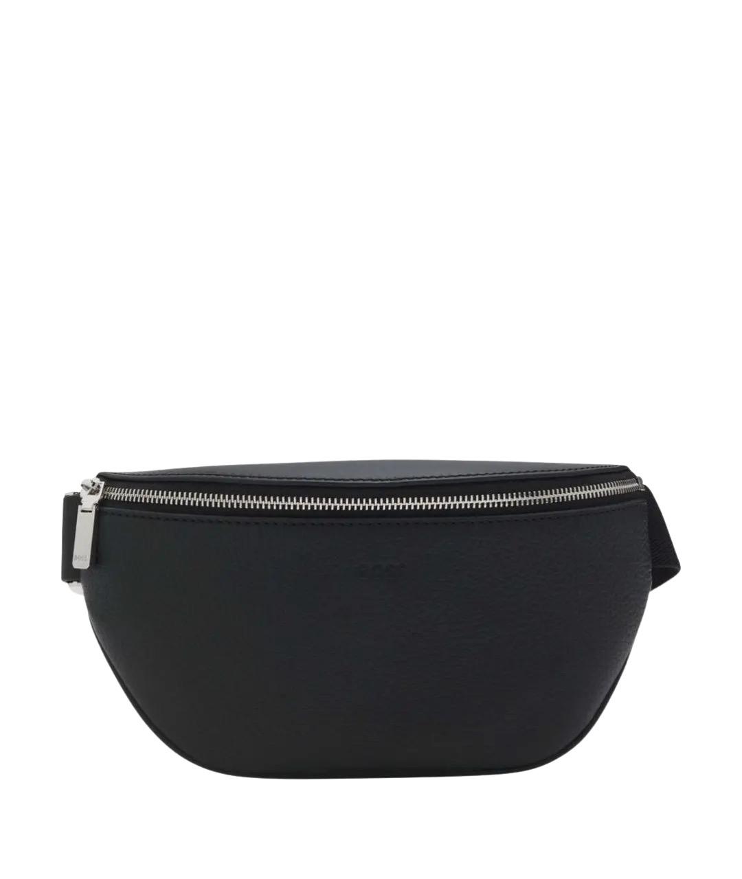 HUGO BOSS Черная кожаная поясная сумка, фото 1