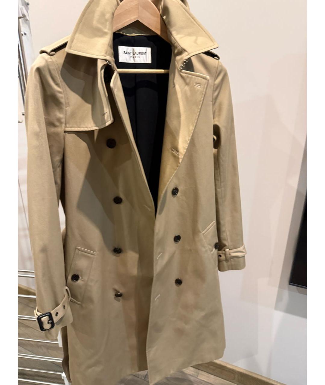 SAINT LAURENT Бежевый хлопковый тренч/плащ, фото 3