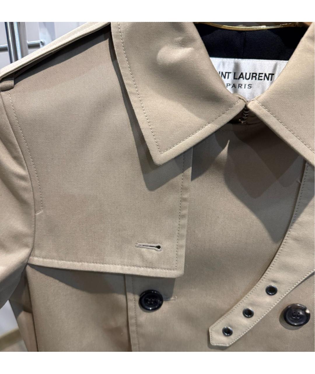 SAINT LAURENT Бежевый хлопковый тренч/плащ, фото 6