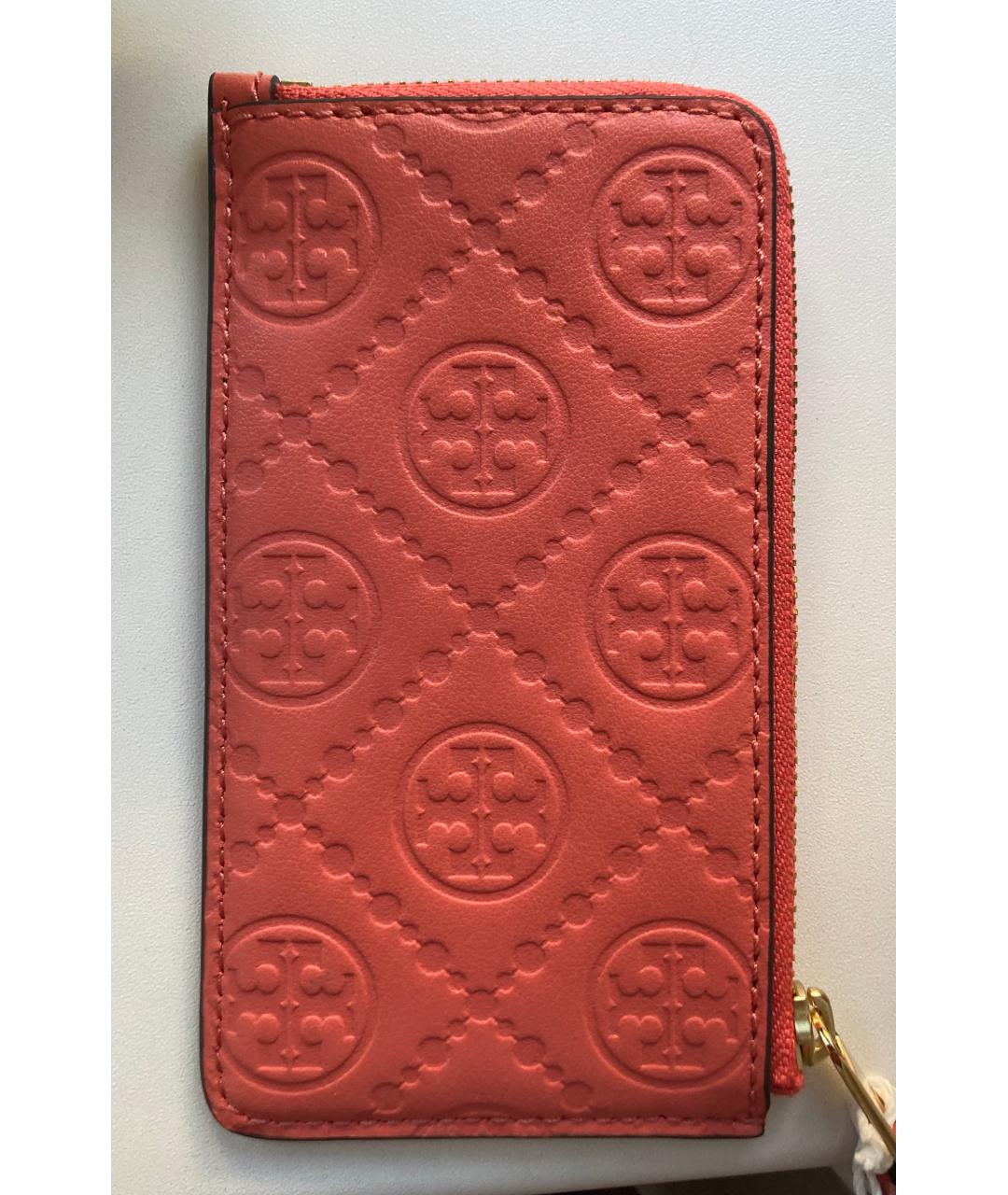 TORY BURCH Коралловый кожаный кардхолдер, фото 2