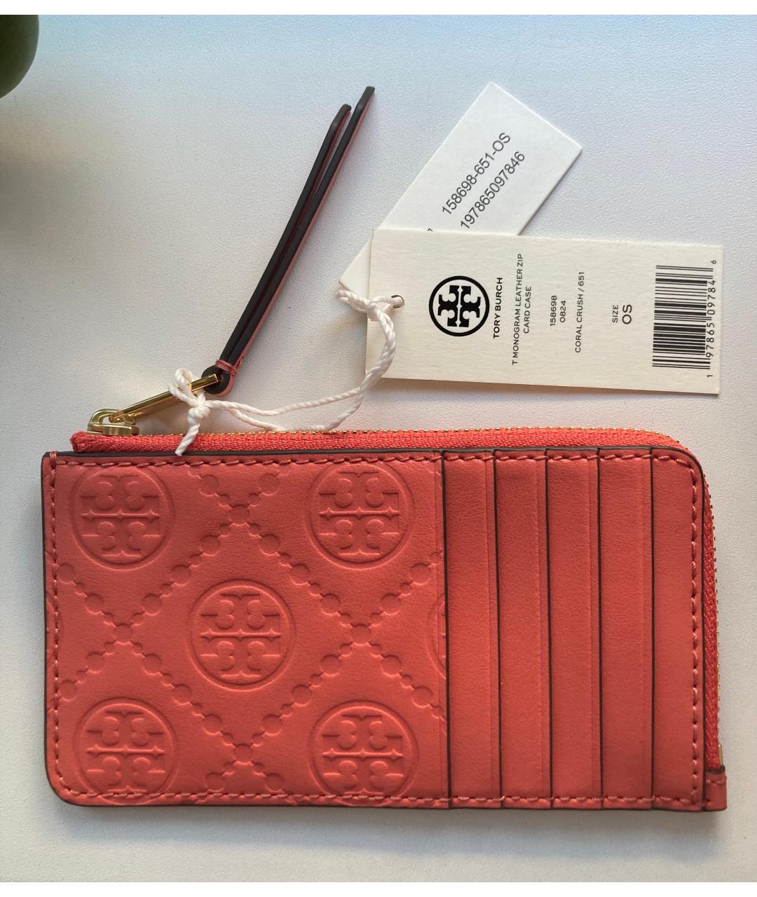 TORY BURCH Коралловый кожаный кардхолдер, фото 4