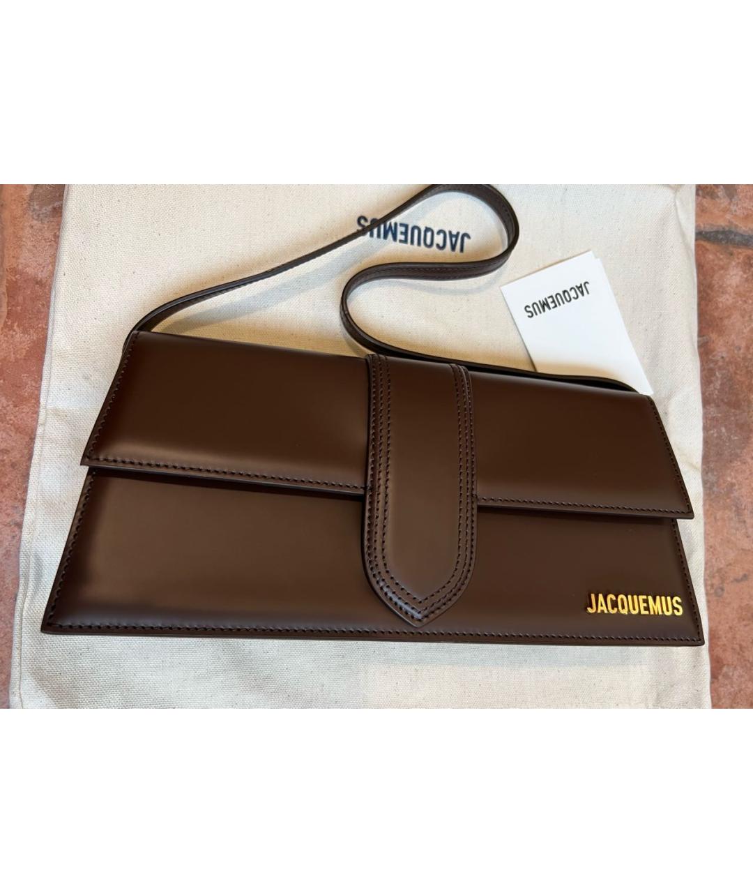 JACQUEMUS Коричневая кожаная сумка с короткими ручками, фото 5