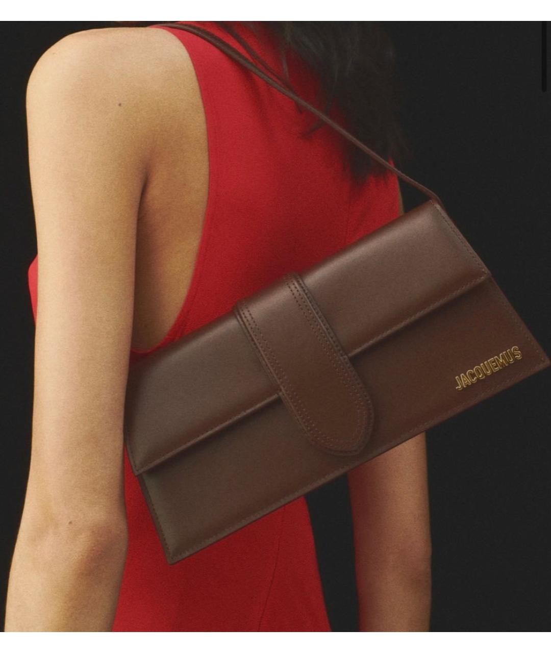 JACQUEMUS Коричневая кожаная сумка с короткими ручками, фото 2