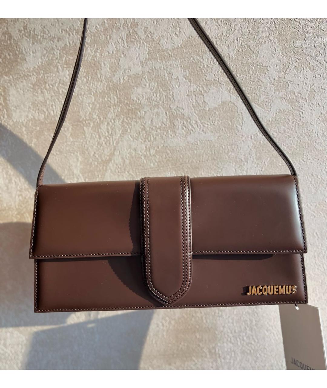 JACQUEMUS Коричневая кожаная сумка с короткими ручками, фото 4