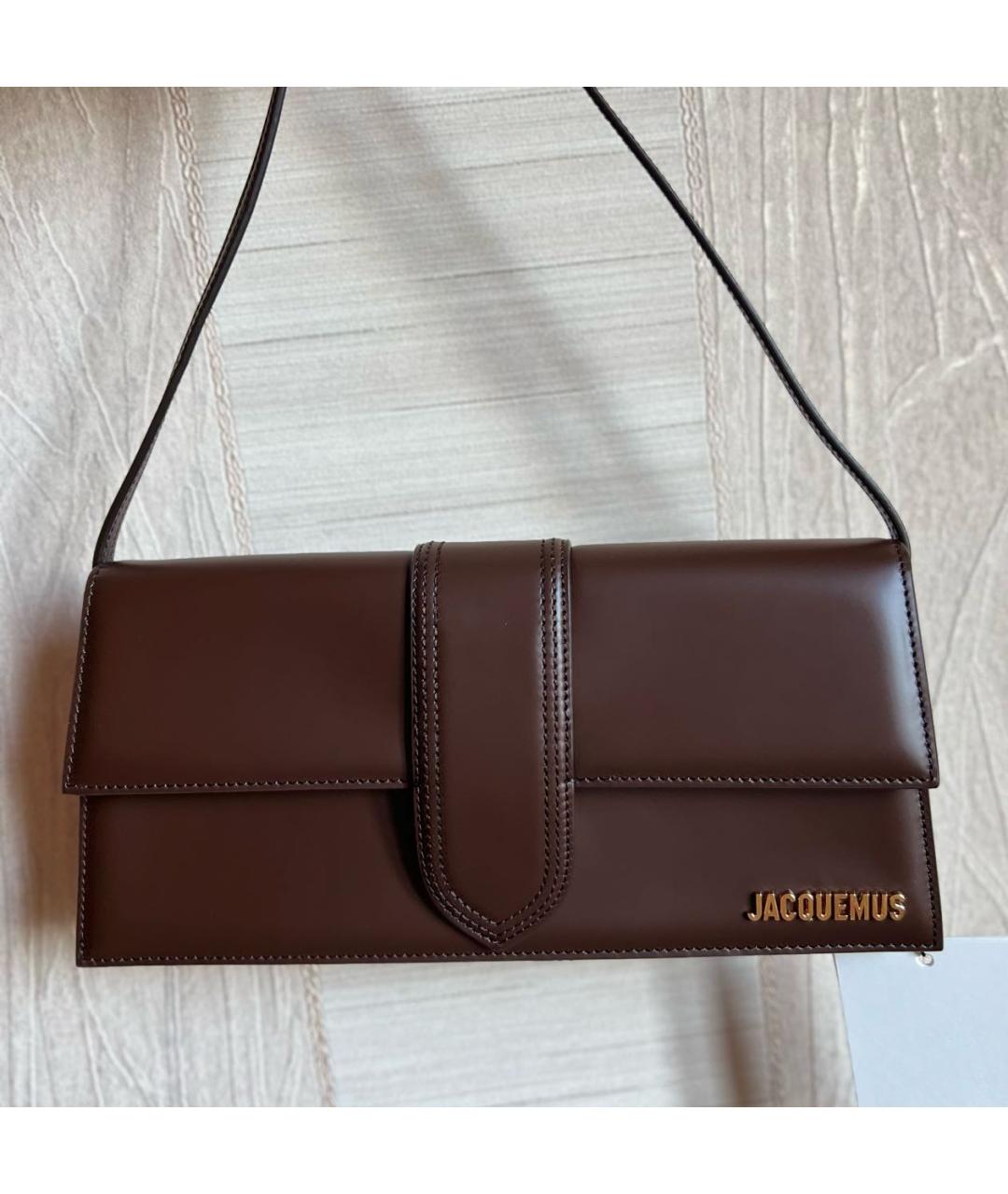 JACQUEMUS Коричневая кожаная сумка с короткими ручками, фото 6