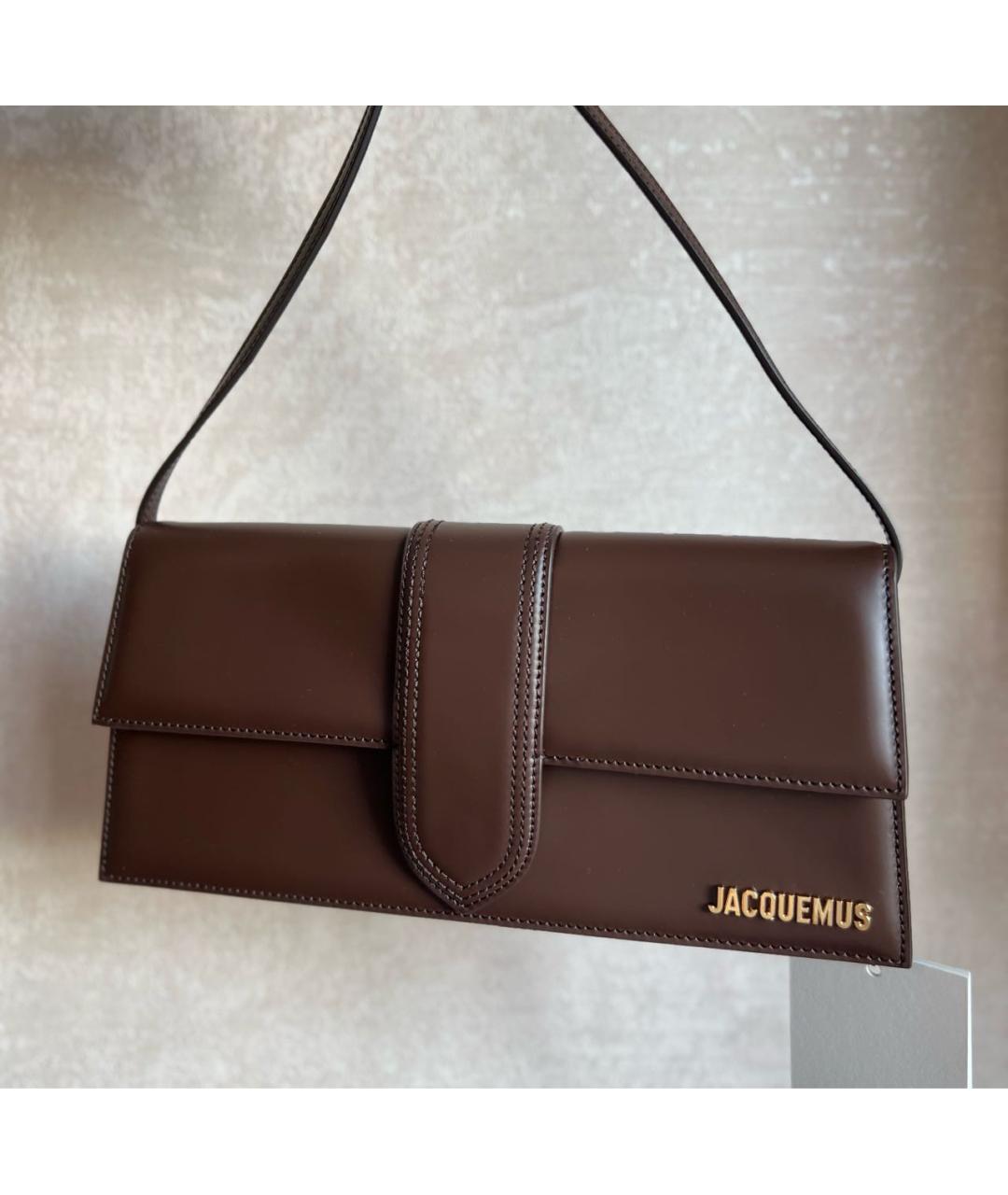 JACQUEMUS Коричневая кожаная сумка с короткими ручками, фото 3