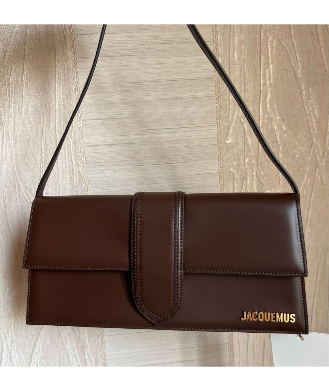 JACQUEMUS Коричневая кожаная сумка с короткими ручками, фото 4