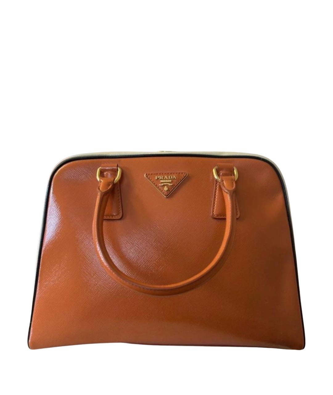 PRADA Оранжевая кожаная сумка с короткими ручками, фото 1