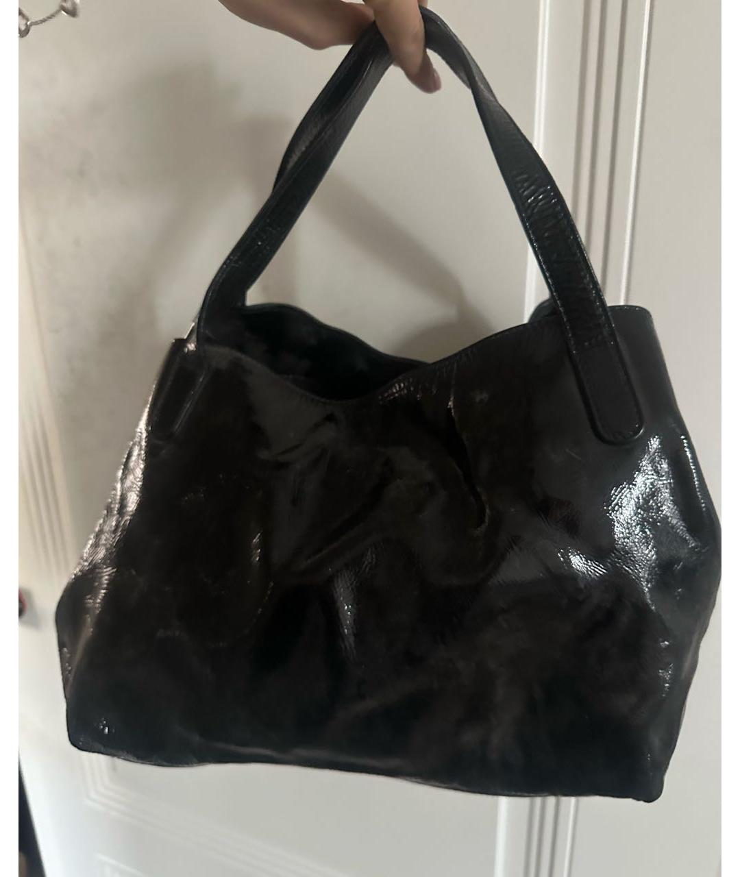 MAX MARA Черная сумка тоут из лакированной кожи, фото 4