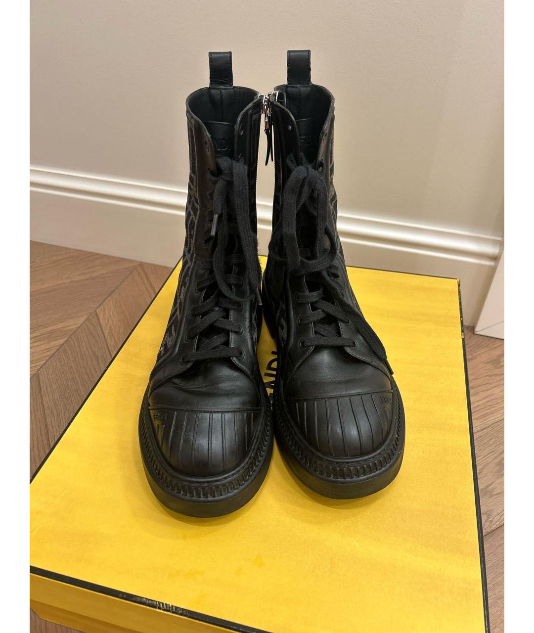 FENDI Черные кожаные ботинки, фото 2