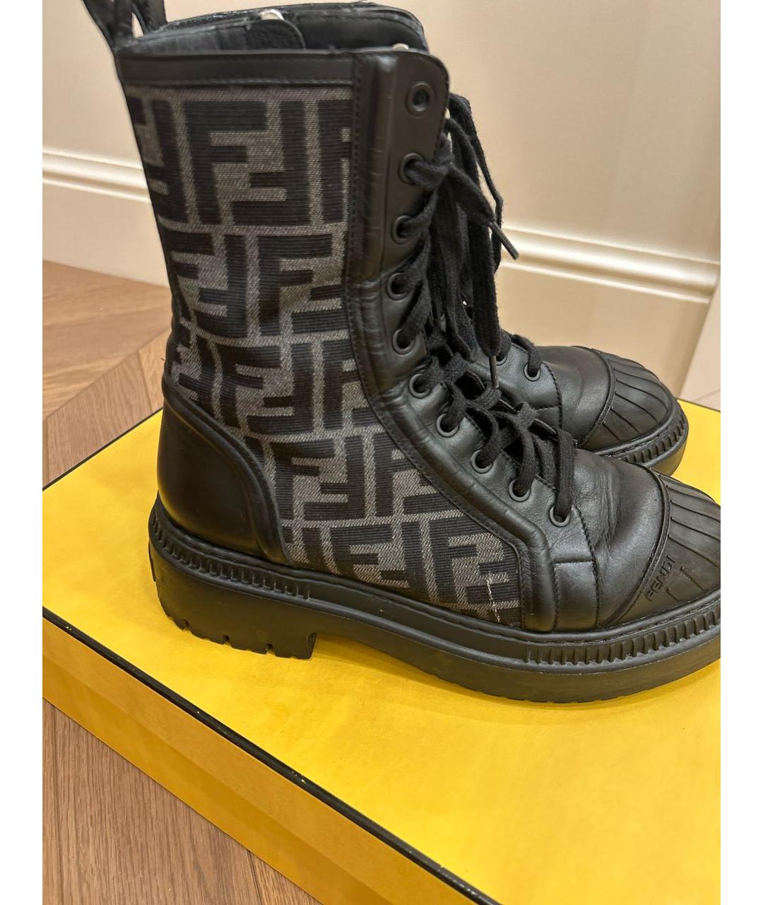 FENDI Черные кожаные ботинки, фото 4