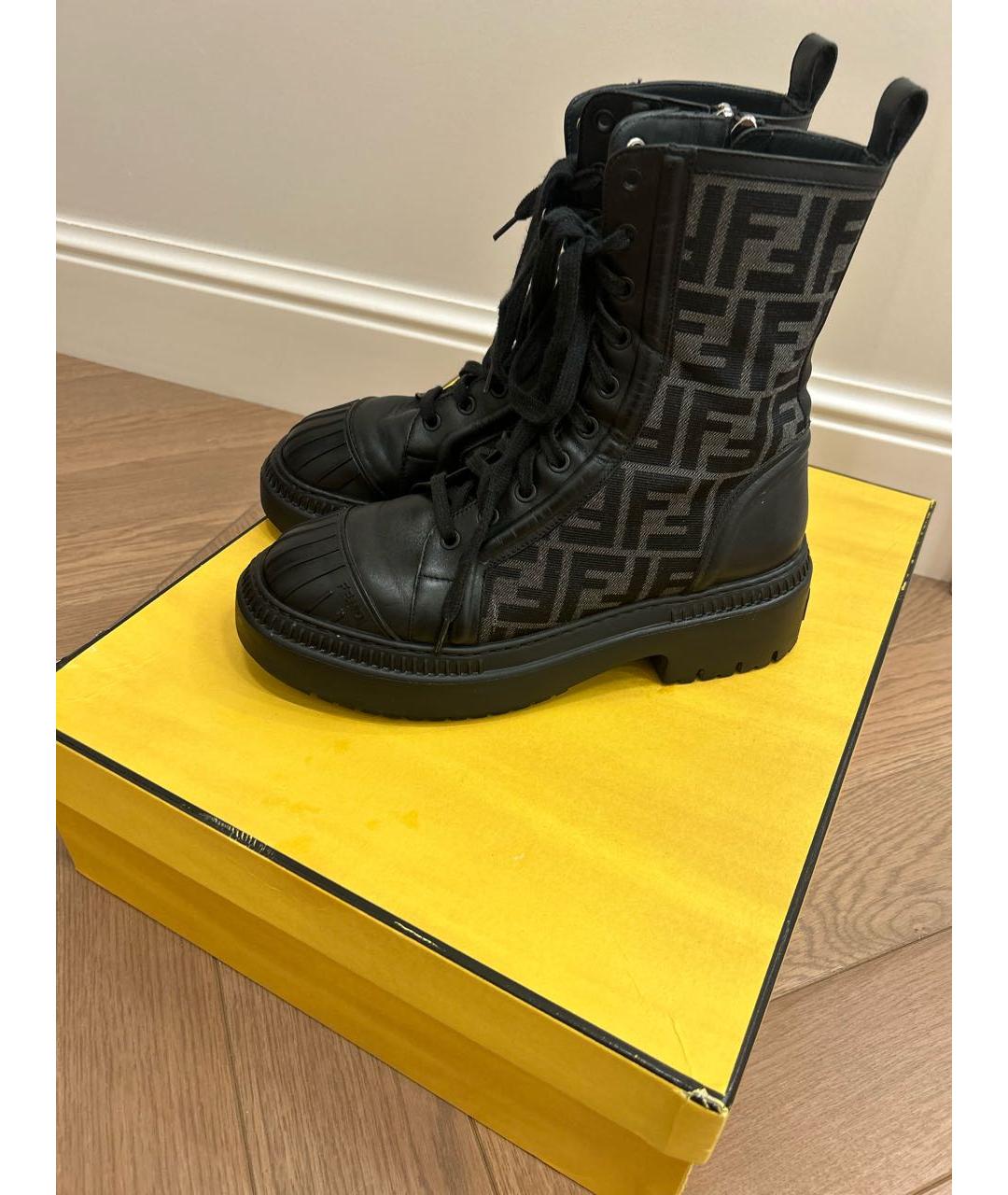 FENDI Черные кожаные ботинки, фото 5