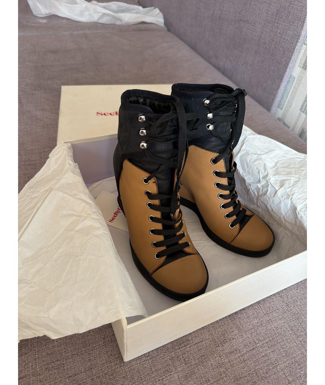 SEE BY CHLOE Черные кожаные кроссовки, фото 2