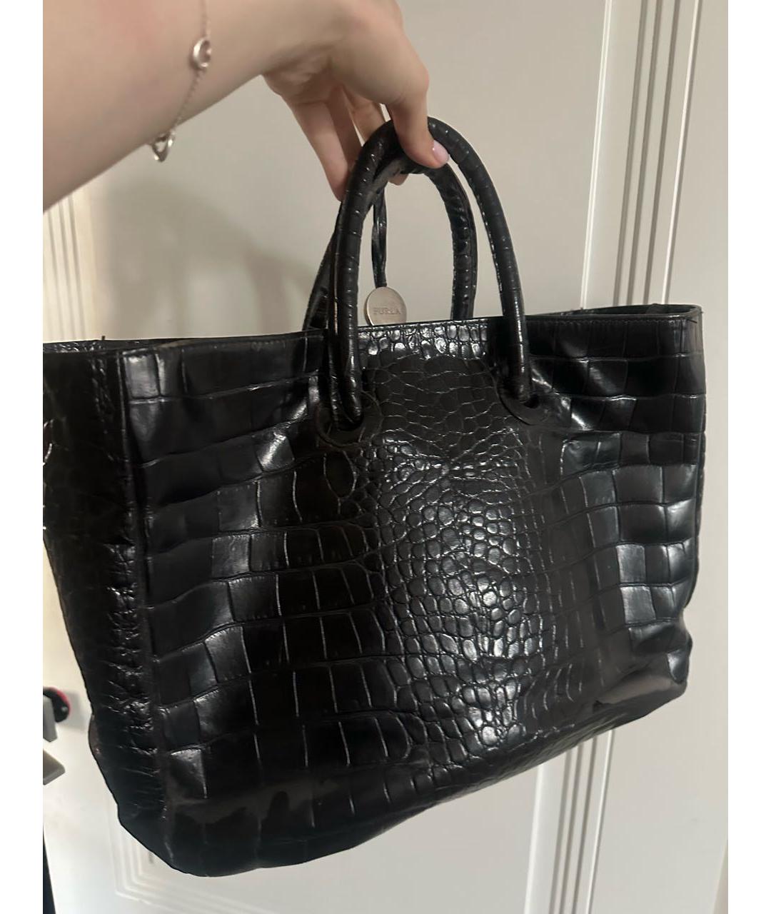 FURLA Черная кожаная сумка тоут, фото 2