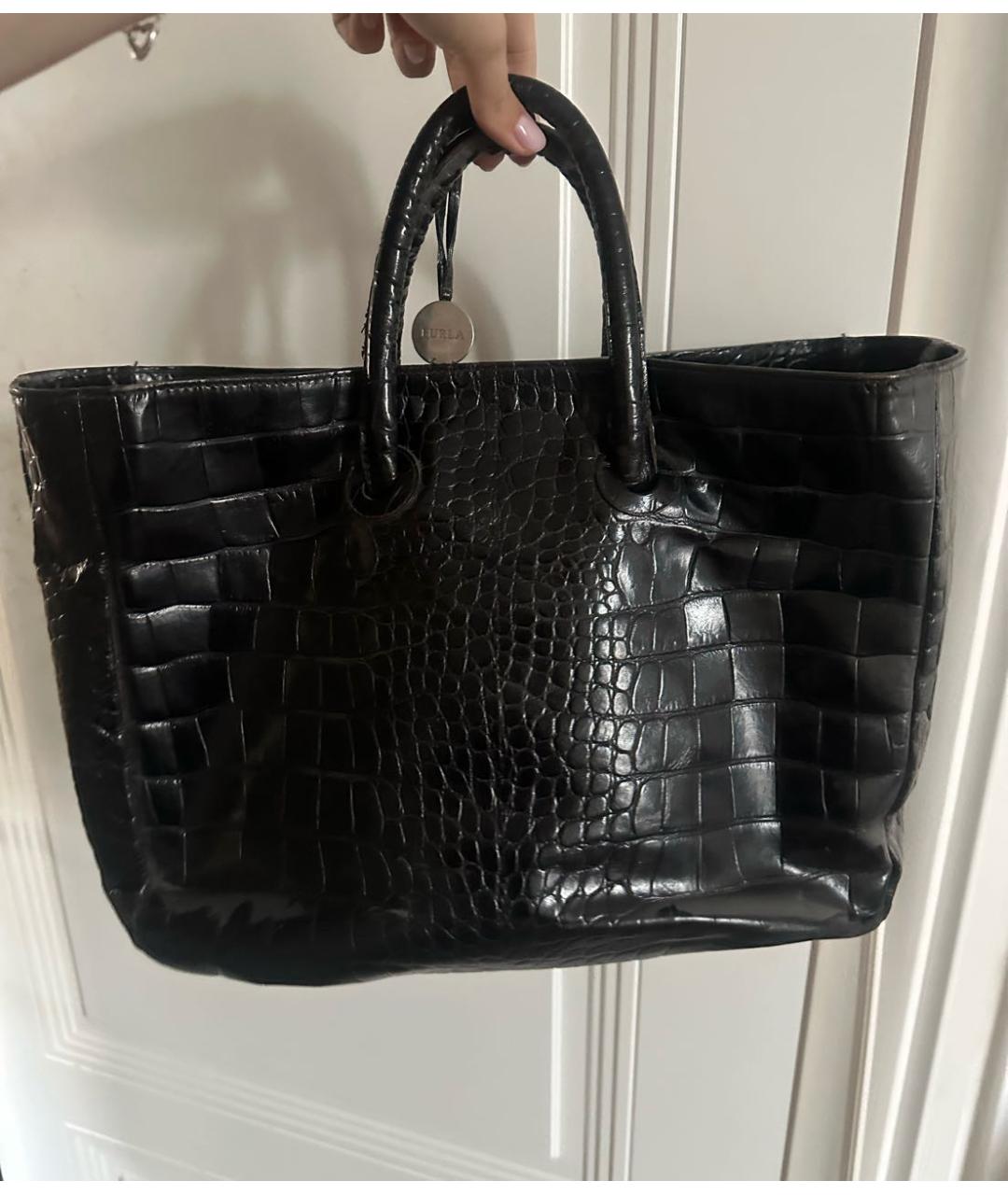 FURLA Черная кожаная сумка тоут, фото 3