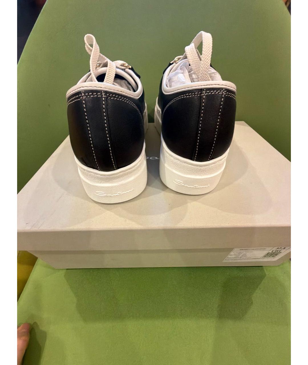 SANTONI Черные кожаные кеды, фото 4