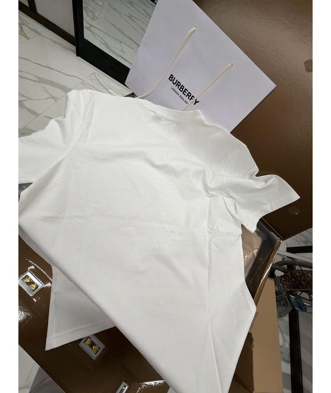 BURBERRY Белая хлопко-эластановая футболка, фото 4