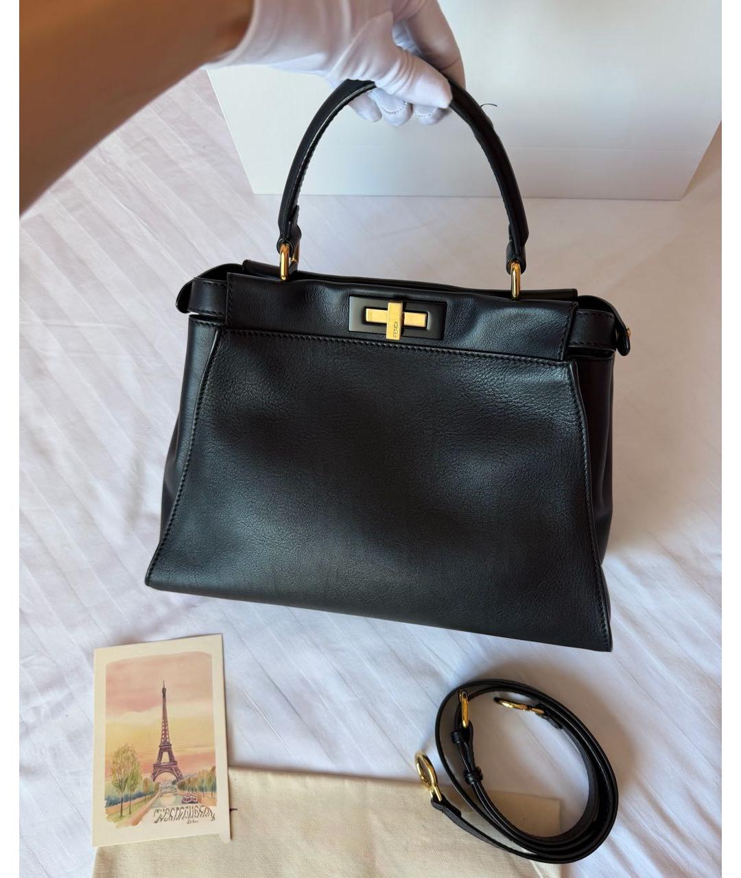 FENDI Черная кожаная сумка тоут, фото 2