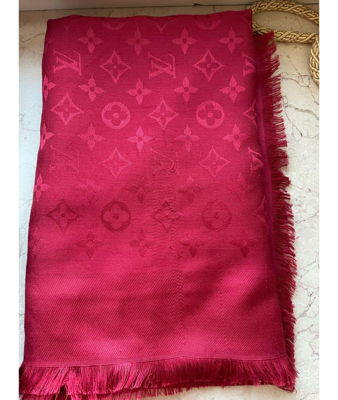 LOUIS VUITTON Бордовый шелковый платок, фото 9