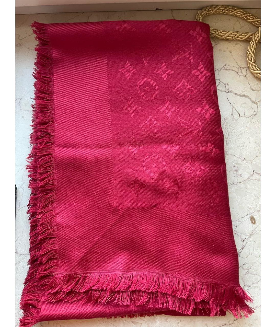 LOUIS VUITTON Бордовый шелковый платок, фото 3