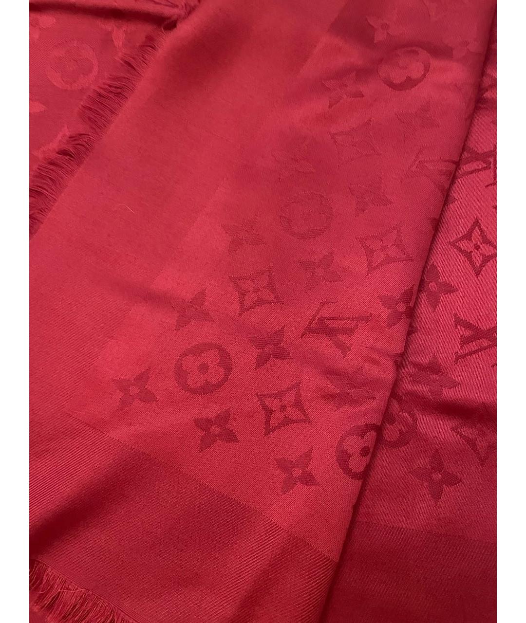 LOUIS VUITTON Бордовый шелковый платок, фото 8