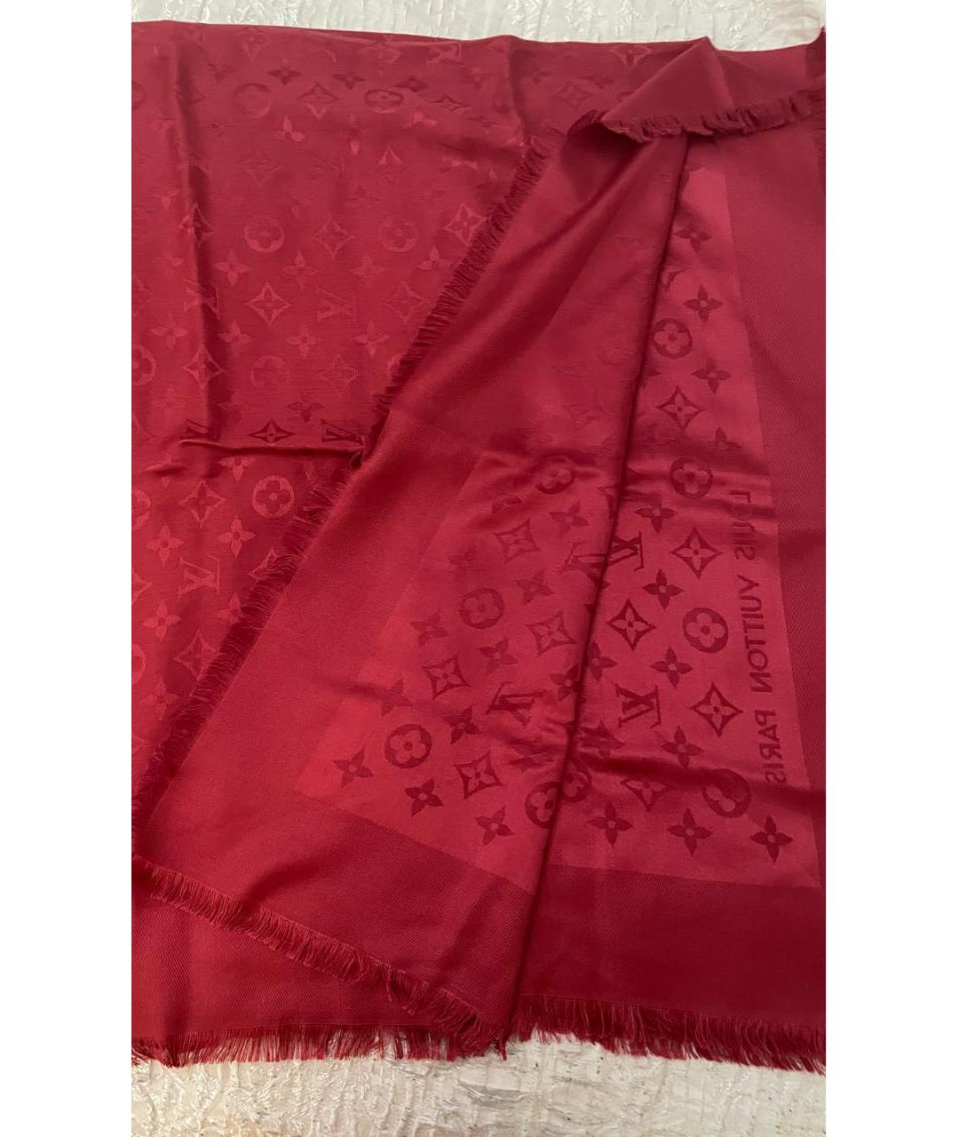 LOUIS VUITTON Бордовый шелковый платок, фото 2