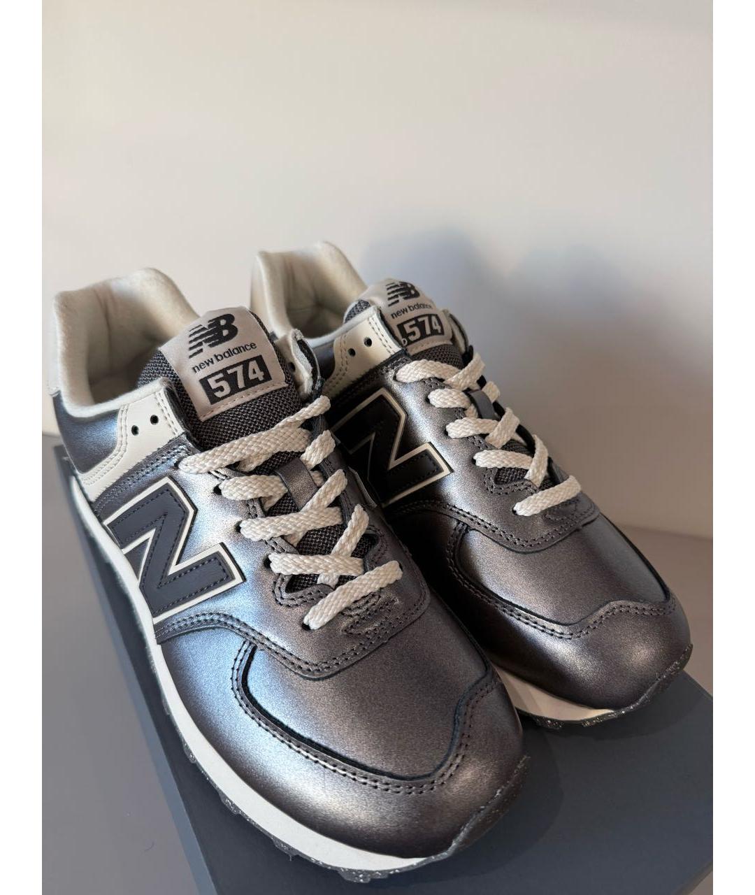NEW BALANCE Серебряные кожаные кроссовки, фото 3