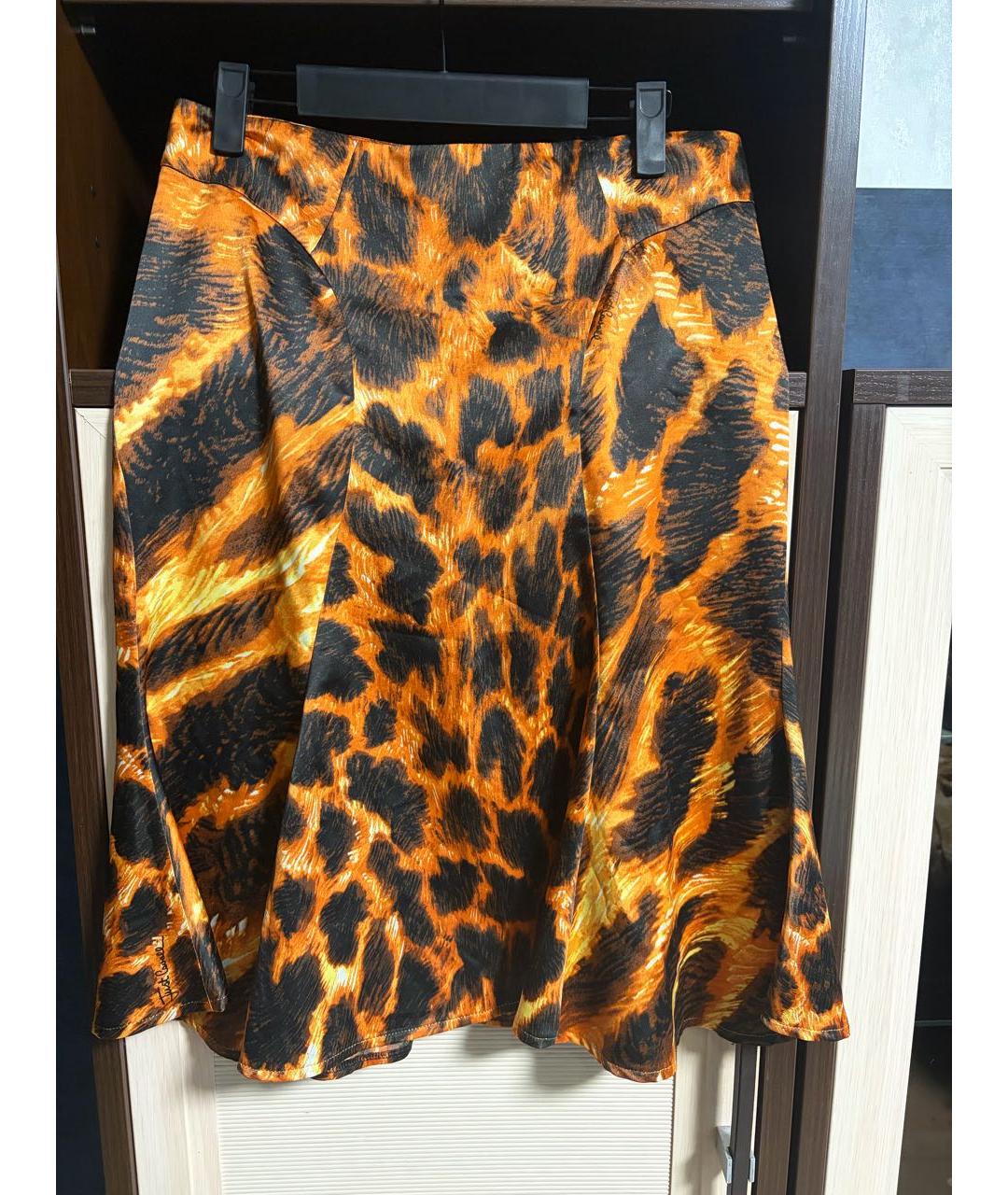 JUST CAVALLI Оранжевая полиэстеровая юбка миди, фото 8
