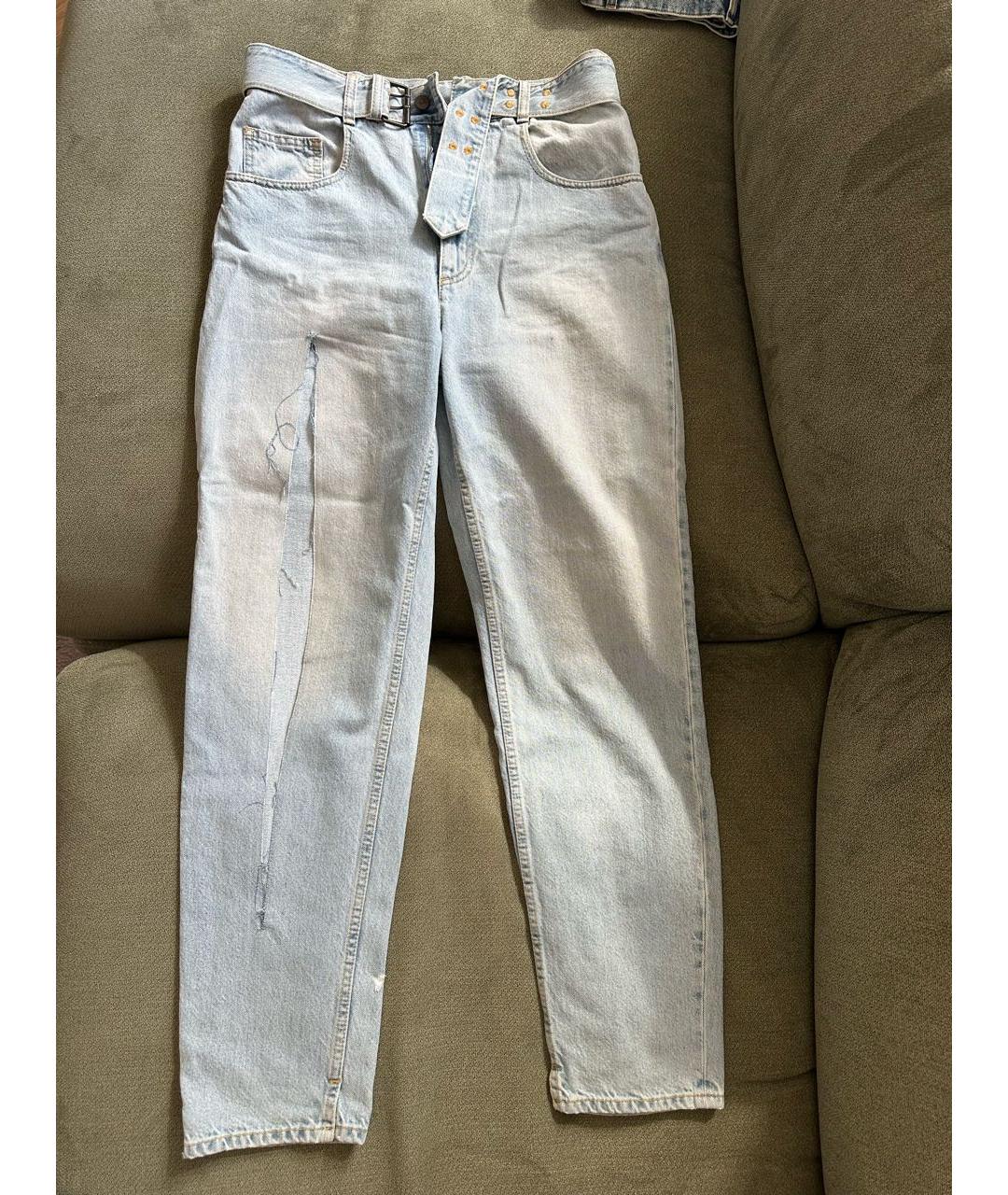 MAISON MARGIELA Голубые хлопковые прямые джинсы, фото 5