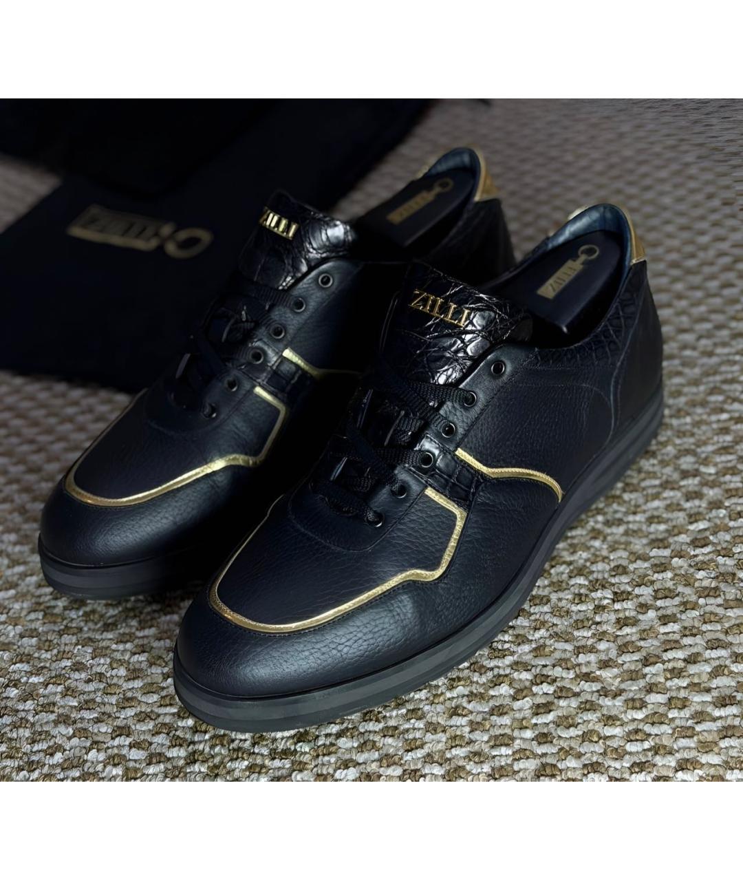 ZILLI Черные кожаные низкие кроссовки / кеды, фото 5